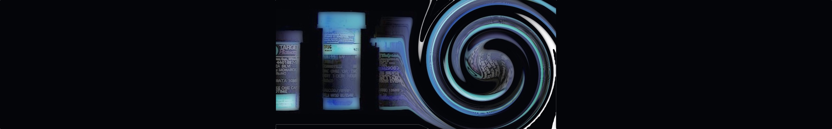 pill bottles swirling with black background