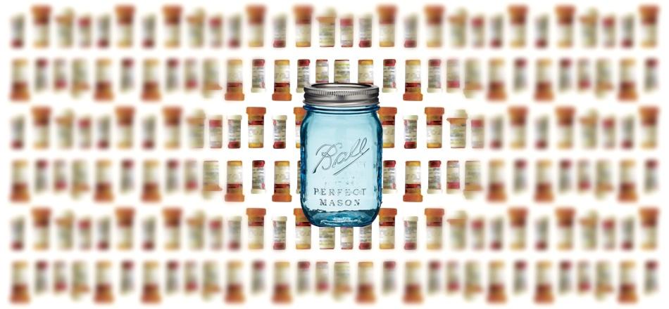 pill bottles and mason jar