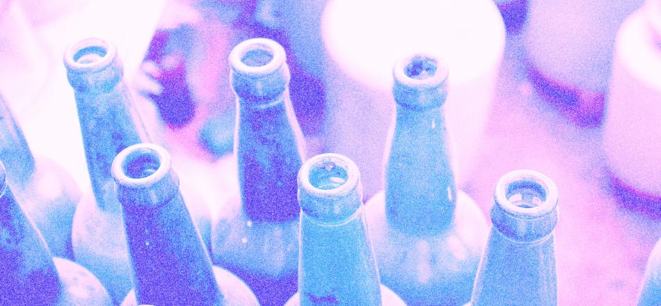 faded picture of empty green wine bottles