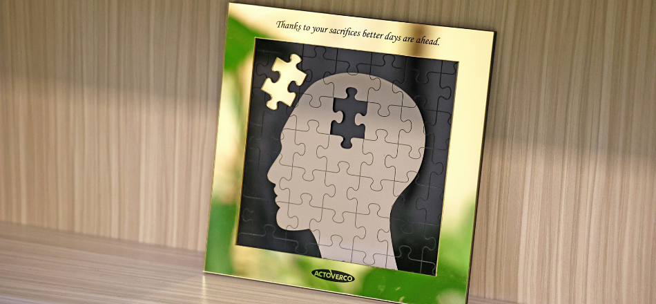 Image of a puzzle of a head with the quote "Thanks to your sacrifices better days are ahead."