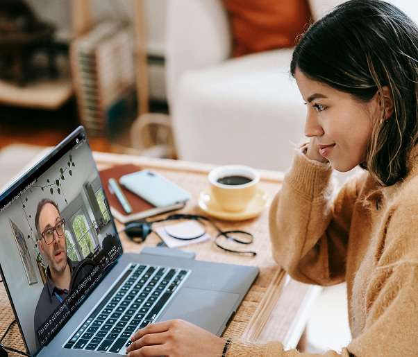 Girl watching video on ICI stories library.